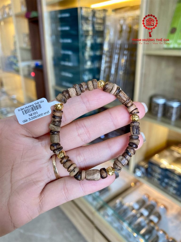 Vòng đơn hạt nút mix vàng 18K – Cận chìm – Brunei 5mm (NEI01)